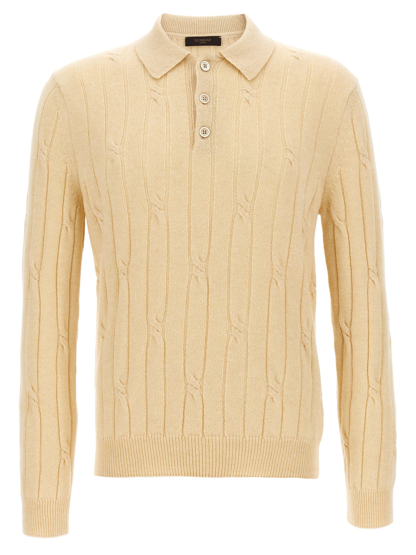 Polo Shirt by ZANONE for men in cashmere virgin wool beige presents a sleek silhouette, featuring a refined and long-sleeve for a sleek finish.