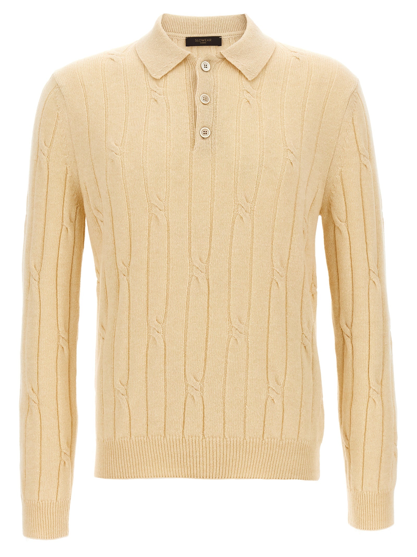 Polo Shirt by ZANONE for men in cashmere virgin wool beige presents a sleek silhouette, featuring a refined and long-sleeve for a sleek finish.