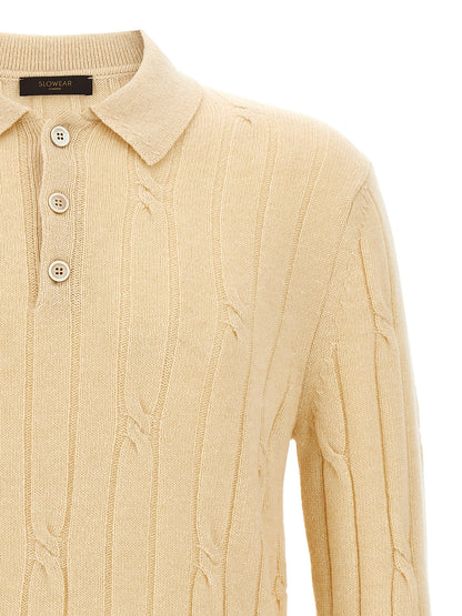 Polo Shirt by ZANONE for men in cashmere virgin wool beige showcases a sharp silhouette, detailed with a refined and sharp for a sophisticated finish.