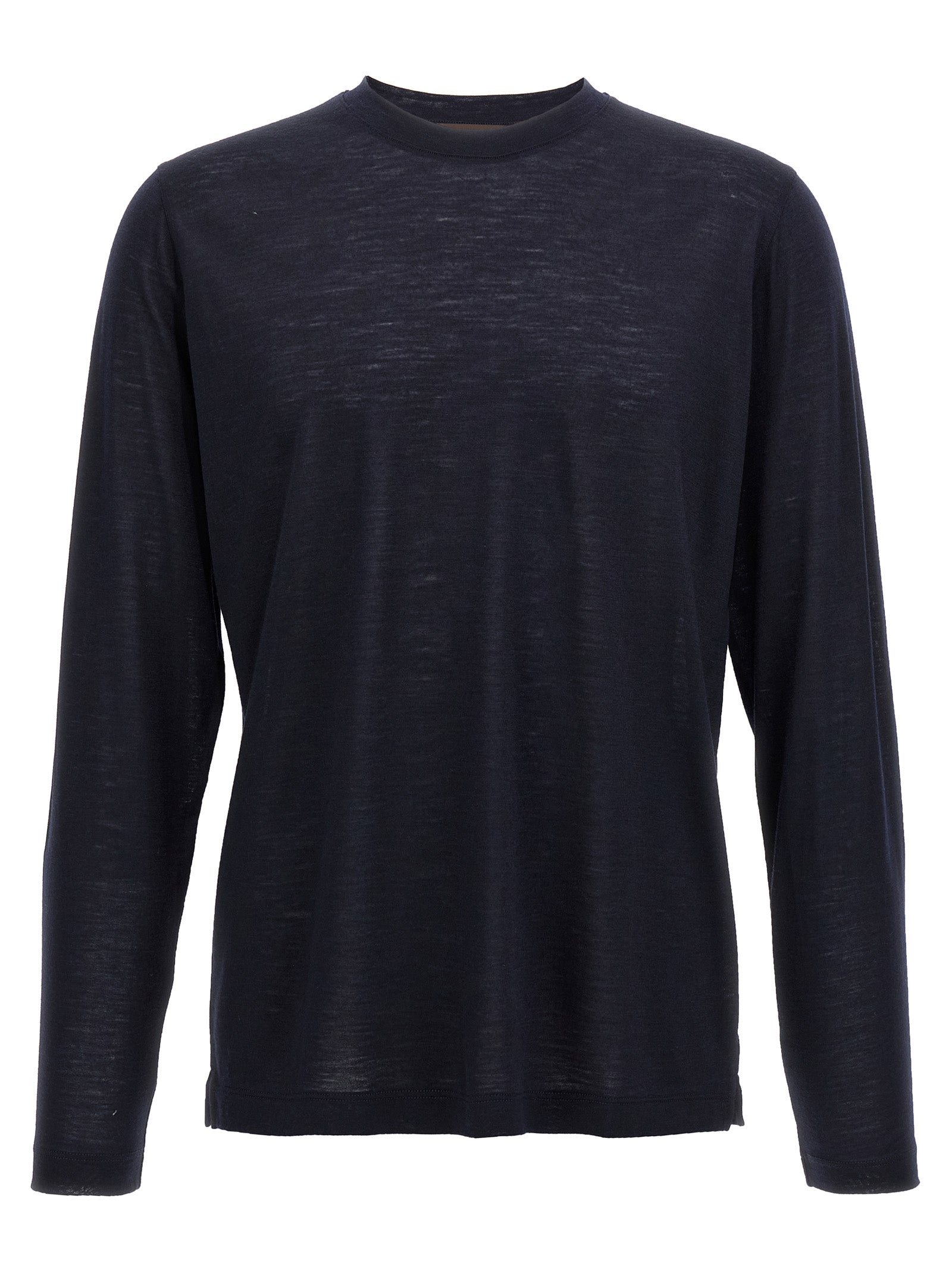 Activewear T-Shirt by ZANONE for men in virgin wool blue features a sporty silhouette with long-sleeve and crew neckline, showcasing innovative for a sporty finish.