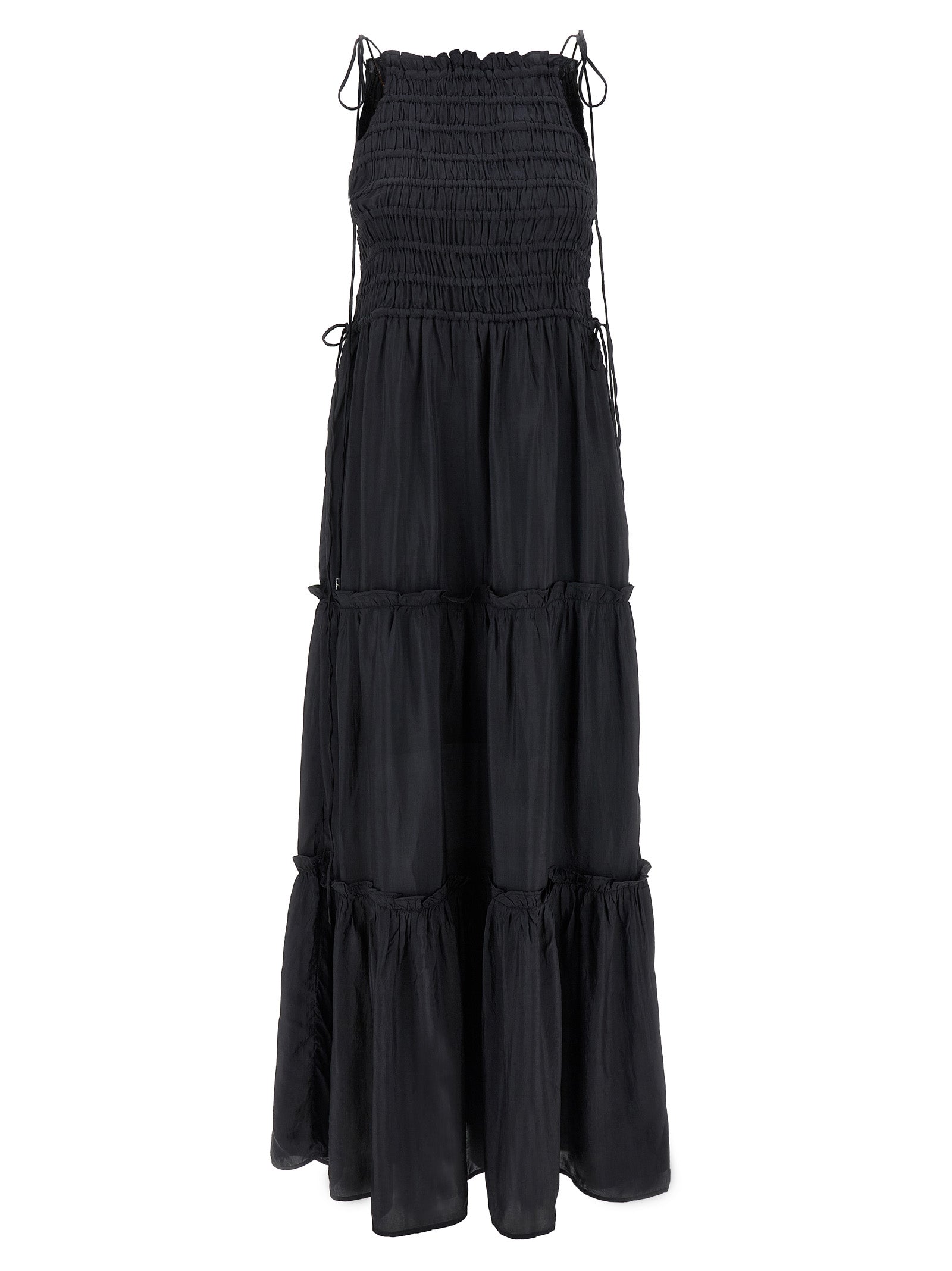 Dress by Ganni for women in viscose gray features an sultry silhouette defined by a and sleeveless, falling to an sultry maxi long for a sultry look.