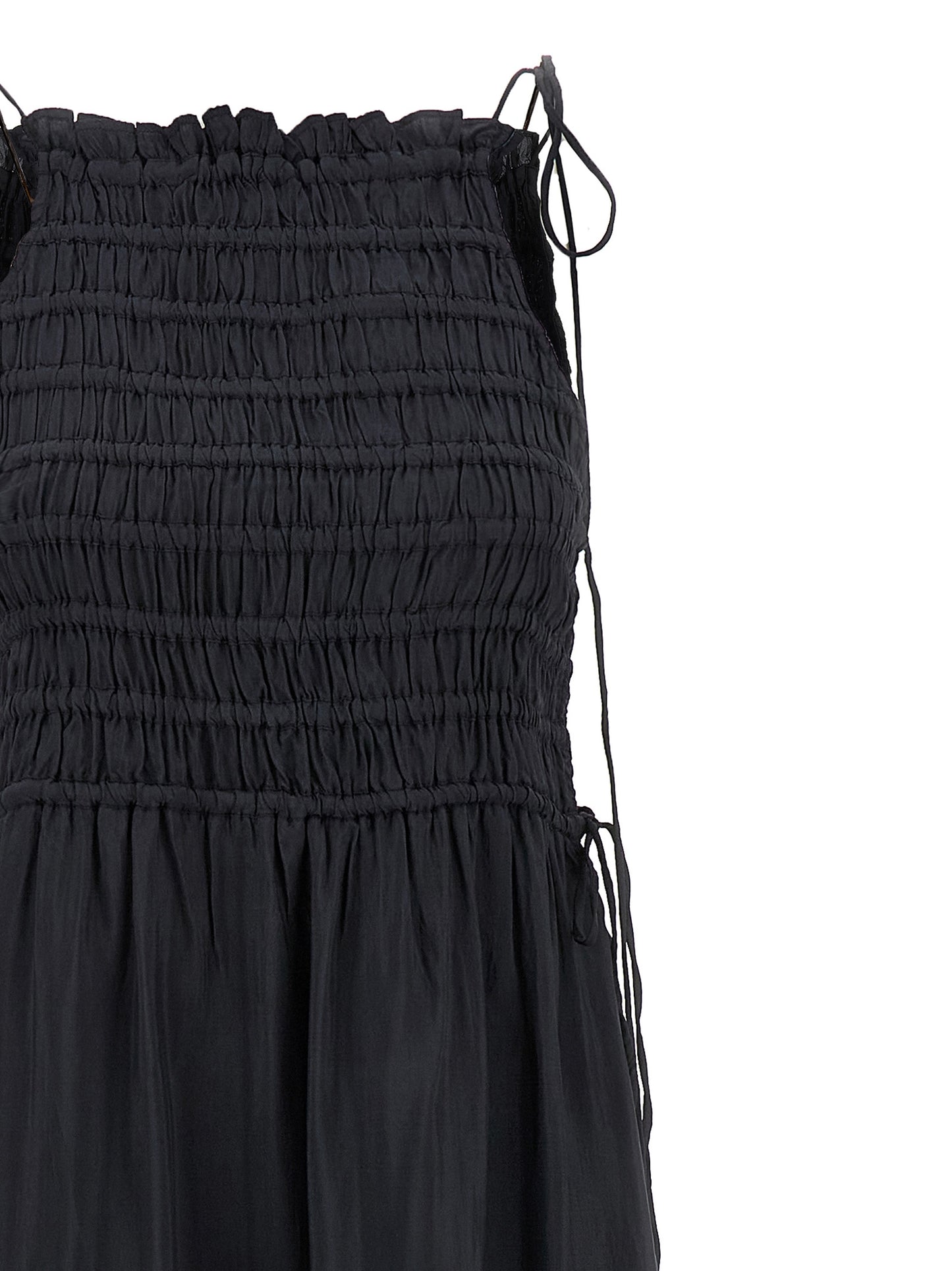 Dress by Ganni for women in viscose gray features an eye catching silhouette with a sophisticated , elegant , and a refined maxi long for a eye catching aesthetic.
