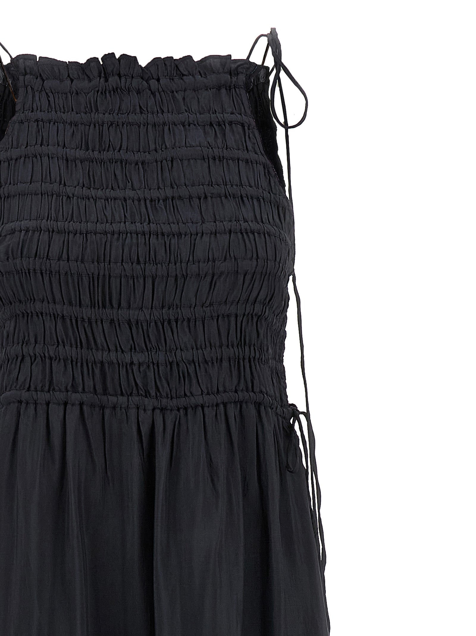 Dress by Ganni for women in viscose gray features an eye catching silhouette with a sophisticated , elegant , and a refined maxi long for a eye catching aesthetic.
