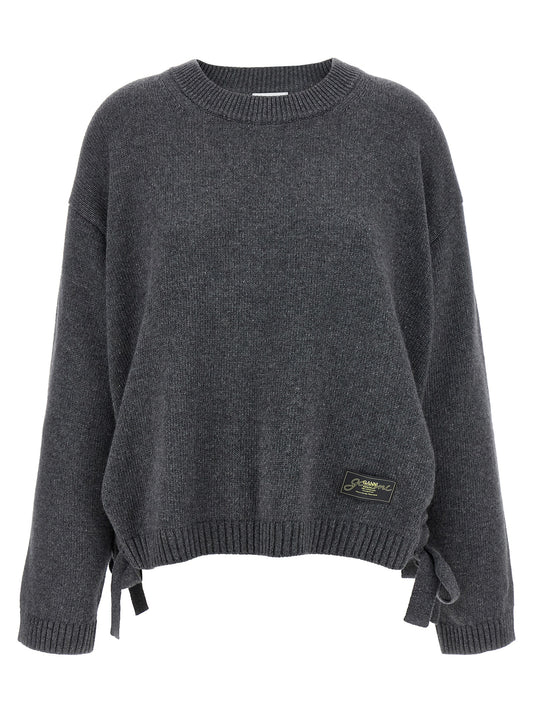 Cardigan by Ganni for women in wool & viscose gray features an impeccable silhouette, showcasing a sophisticated crew neckline and long-sleeve detail for a truly impeccable finish.