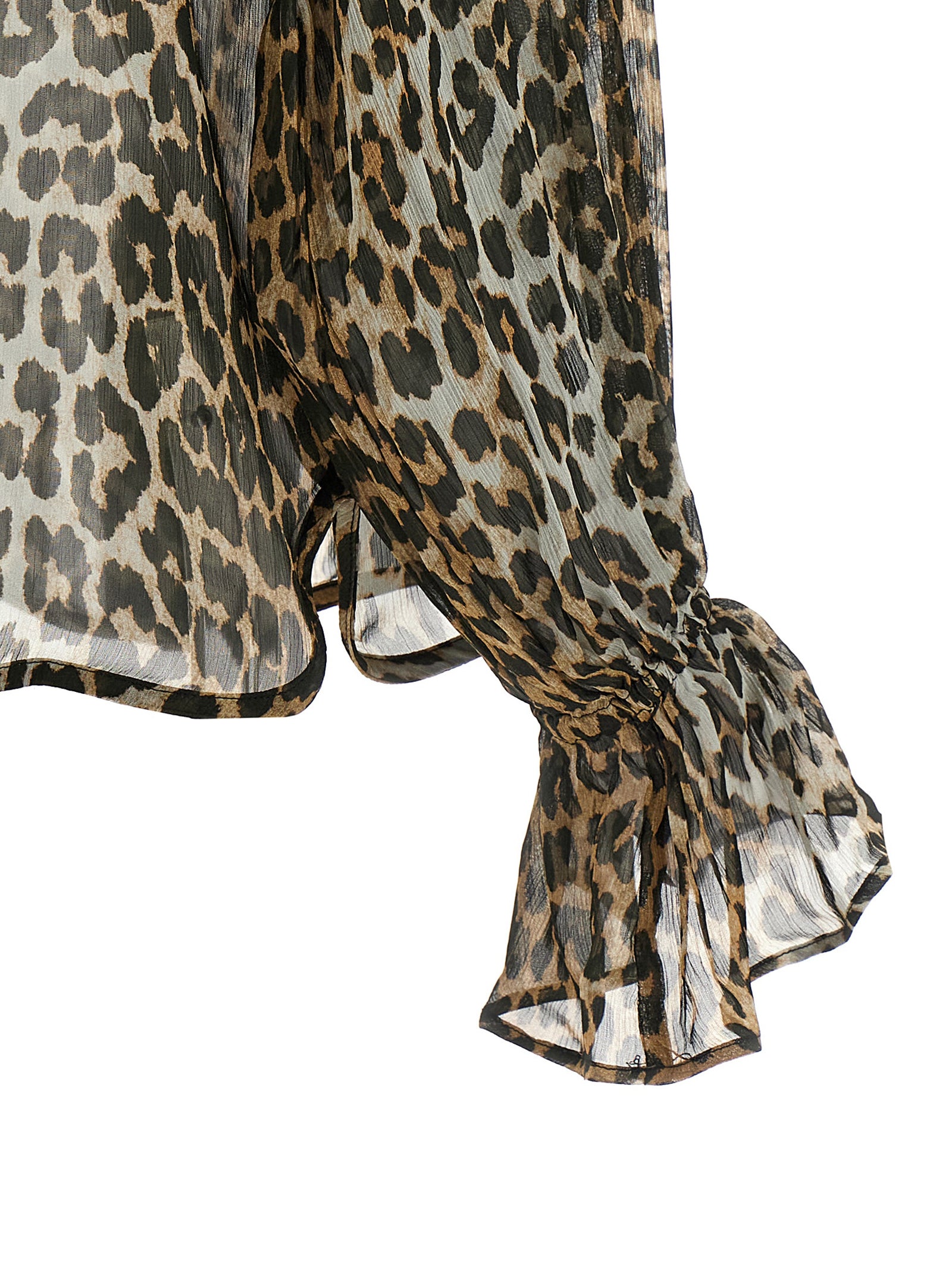 Blouse by Ganni for women in viscose chiffon brown, transparent, leopard-print & print presents a discerning silhouette, showcasing a sophisticated and for a truly discerning finish.