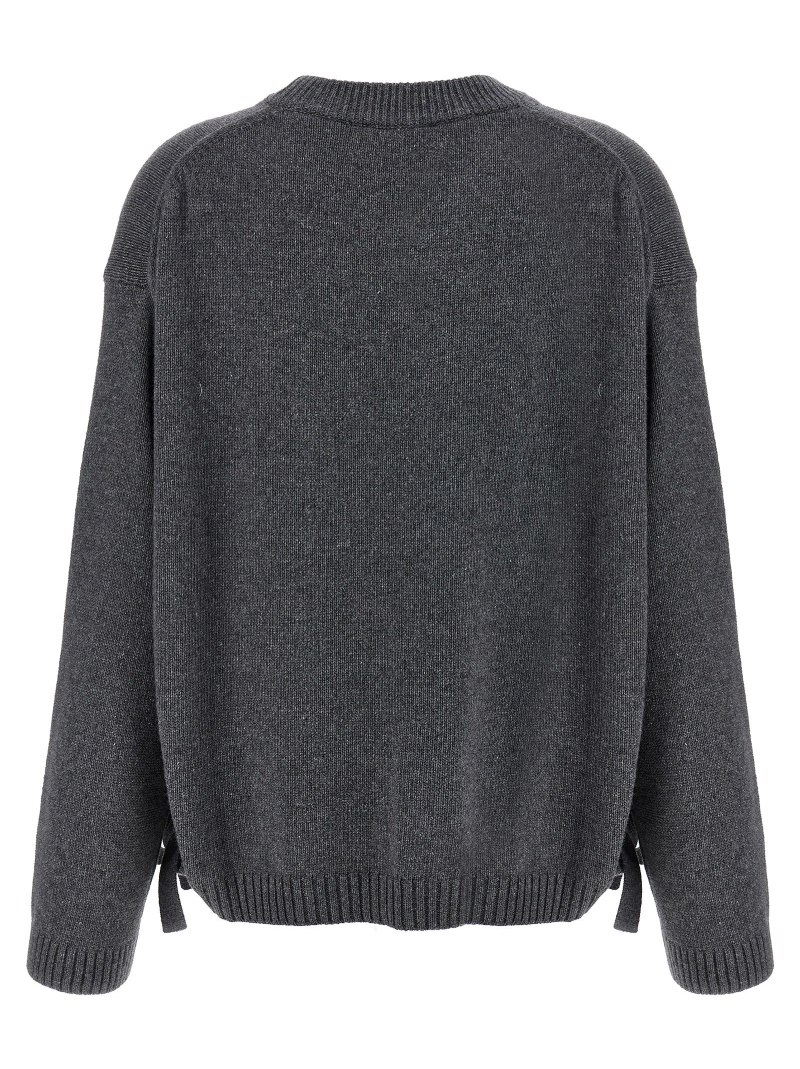 Cardigan by Ganni for women in wool & viscose gray features an crisp silhouette, showcasing a sophisticated crew neckline and detail for a truly crisp finish.