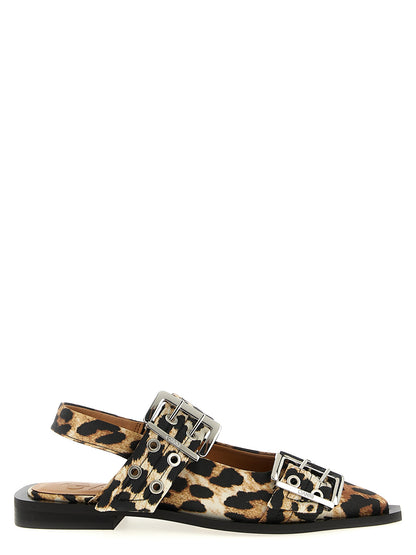 Ballet Slingback Flat Shoes by Ganni for women in polyester satin multicolor & print features an captivating silhouette, showcasing the captivating style of the Women's Polyester Satin Ballet Slingback Flat Shoes with its distinct and refined pointed toe style.