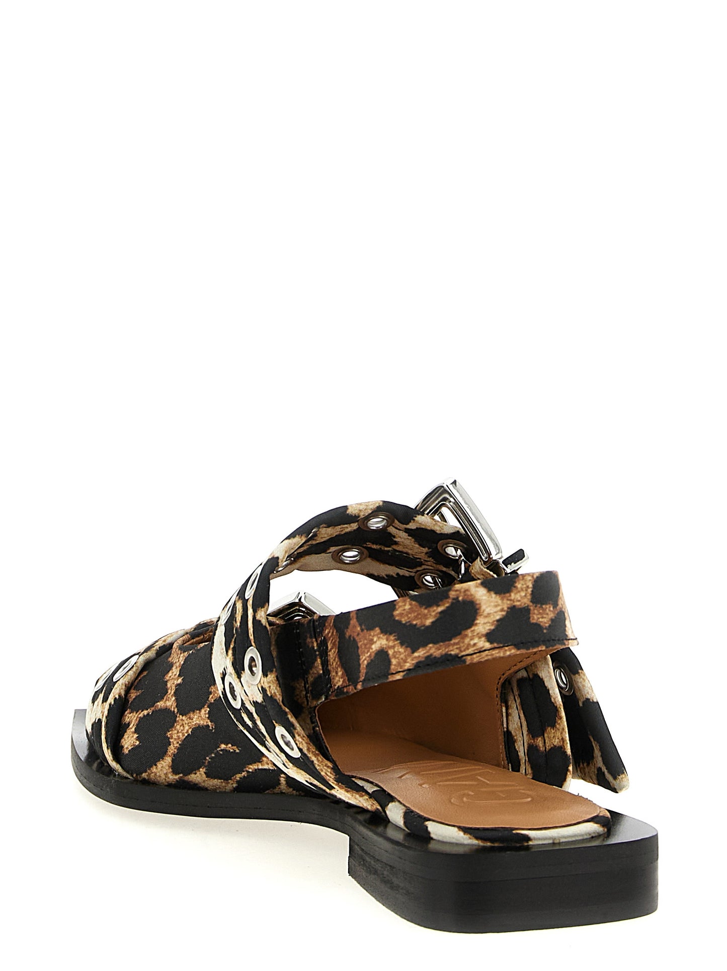 Ballet Slingback Flat Shoes by Ganni for women in polyester satin multicolor & print showcases a resplendent Women's Polyester Satin Ballet Slingback Flat Shoes aesthetic with a and pointed toe style.
