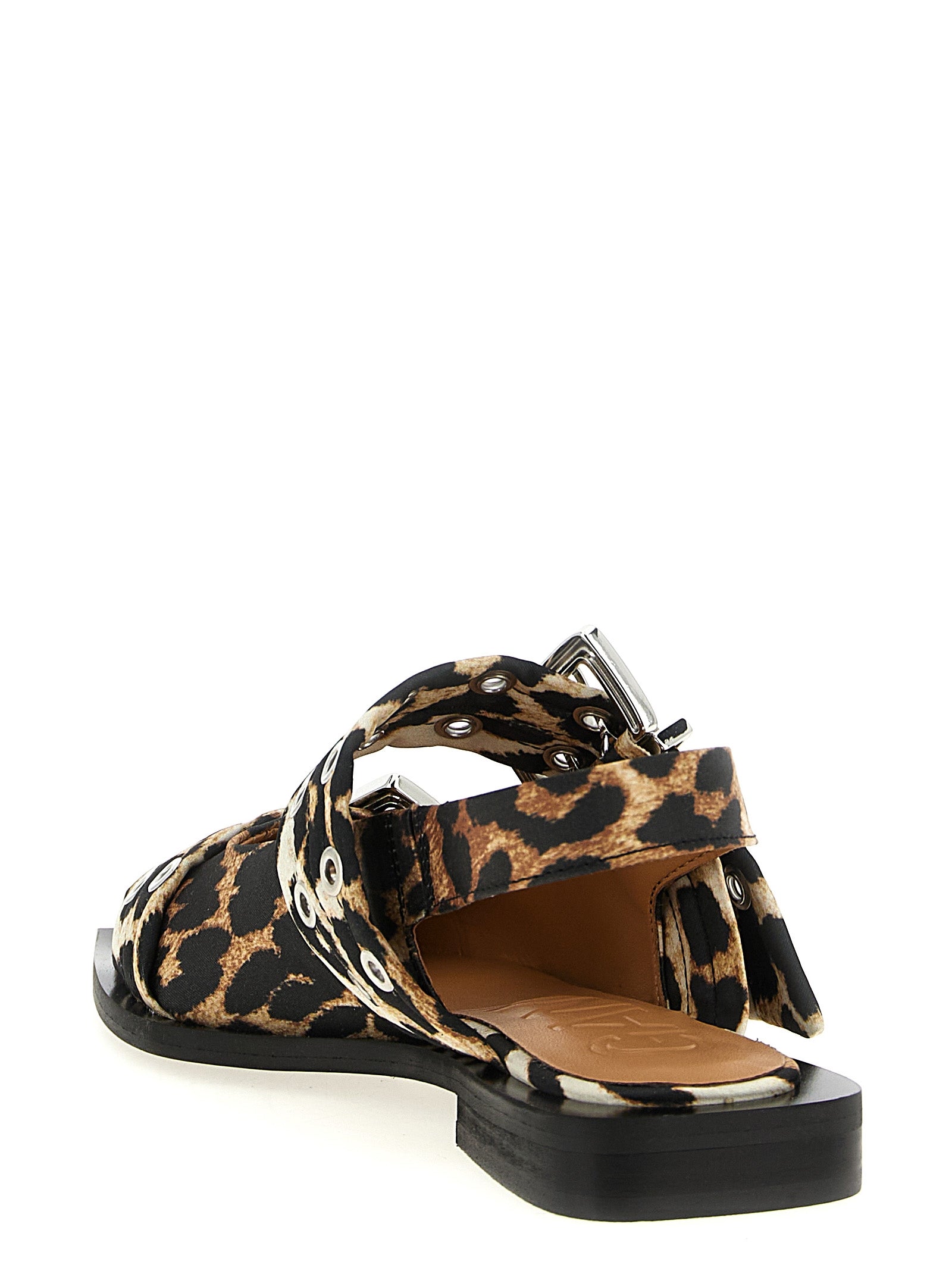 Ballet Slingback Flat Shoes by Ganni for women in polyester satin multicolor & print showcases a resplendent Women's Polyester Satin Ballet Slingback Flat Shoes aesthetic with a and pointed toe style.