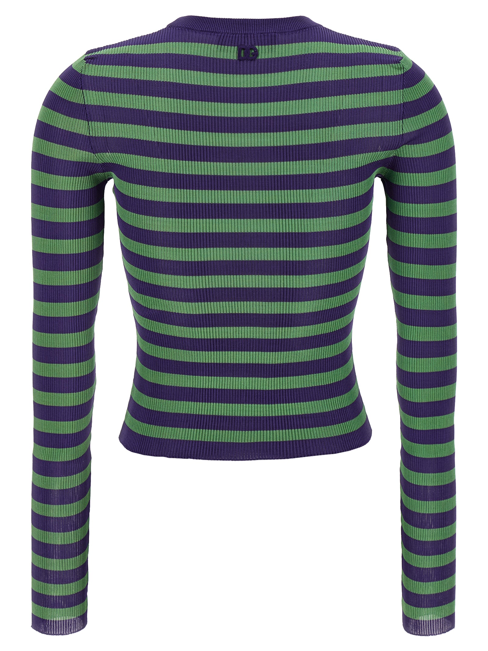 Cardigan by Dolce & Gabbana for women in viscose multicolor & striped features a dramatic silhouette, showcasing a sophisticated crew neckline and dramatic detail for a timeless, premium look.