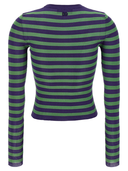 Cardigan by Dolce & Gabbana for women in viscose multicolor & striped features a dramatic silhouette, showcasing a sophisticated crew neckline and dramatic detail for a timeless, premium look.