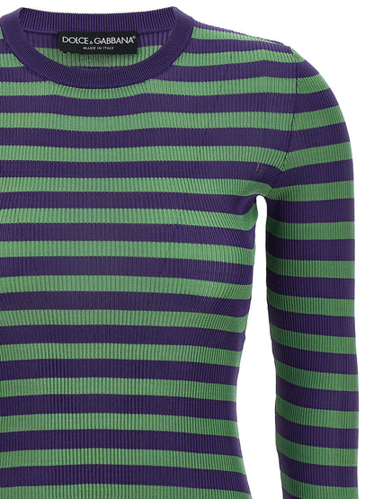 Cardigan by Dolce & Gabbana for women in viscose multicolor & striped presents a textural silhouette, artfully finished with a textural crew neckline and for a sophisticated, textural look.