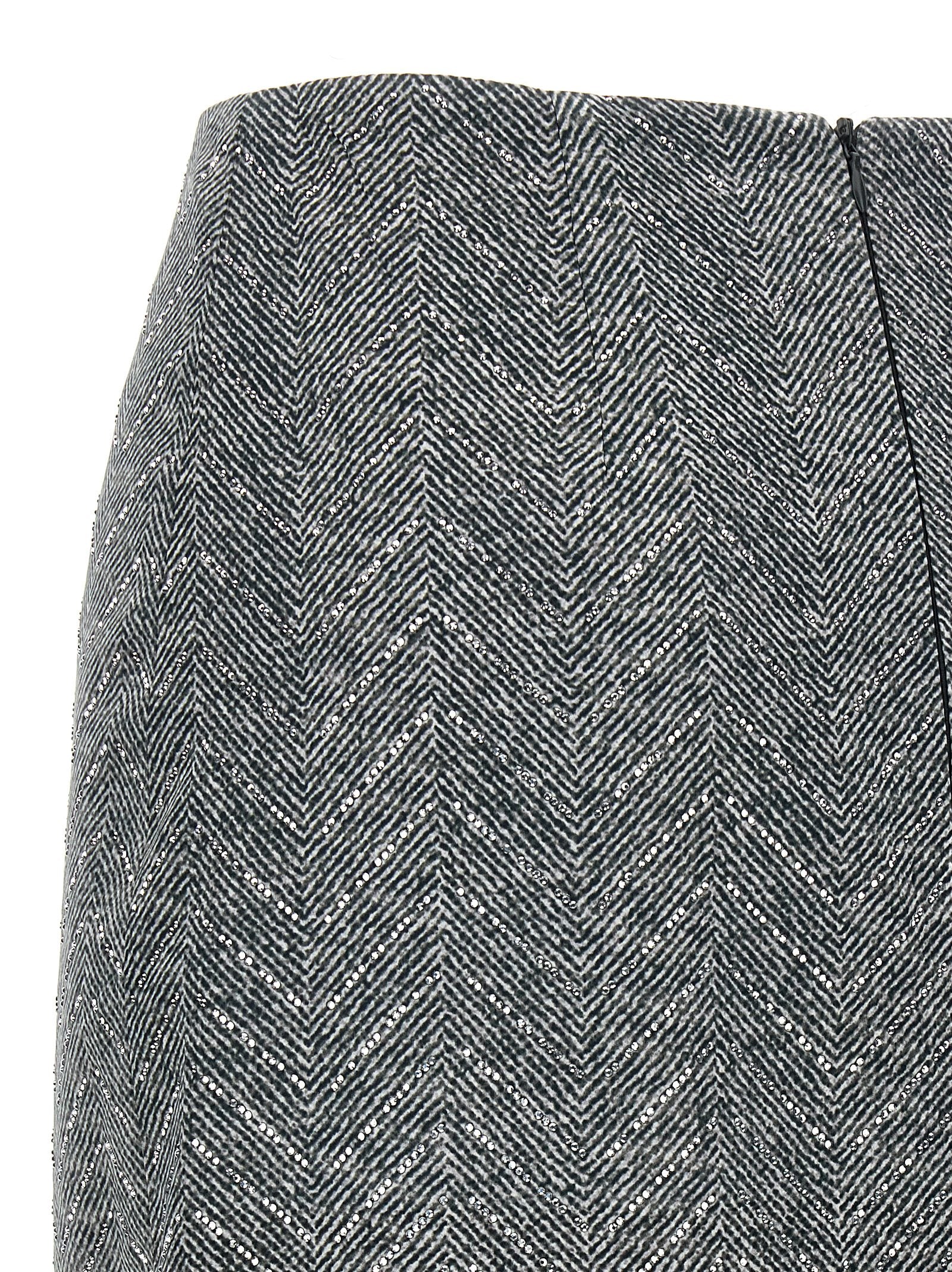 Skirt by Ermanno Scervino for women in silk & rhinestone gray, patterned & herringbone features a sublime silhouette, showcasing the sublime design of the Women's Silk & Rhinestone Midi Skirt in a sophisticated midi.
