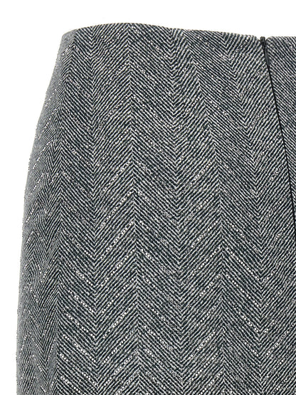 Skirt by Ermanno Scervino for women in silk & rhinestone gray, patterned & herringbone features a sublime silhouette, showcasing the sublime design of the Women's Silk & Rhinestone Midi Skirt in a sophisticated midi.