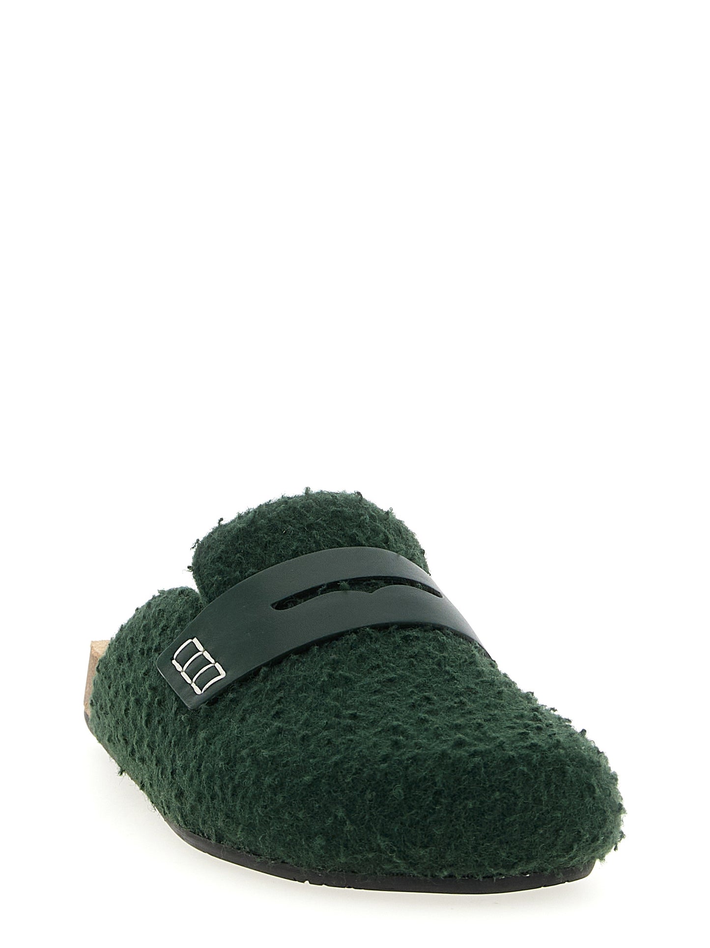 Flat Mule Mules Loafer Slip-On Shoes by J.W.Anderson for women in virgin wool bicolour & green showcases a timeless silhouette from the Women's Virgin Wool Flat Mule Mules Loafer Slip-On Shoes collection, featuring a timeless flat and for a timeless finish.