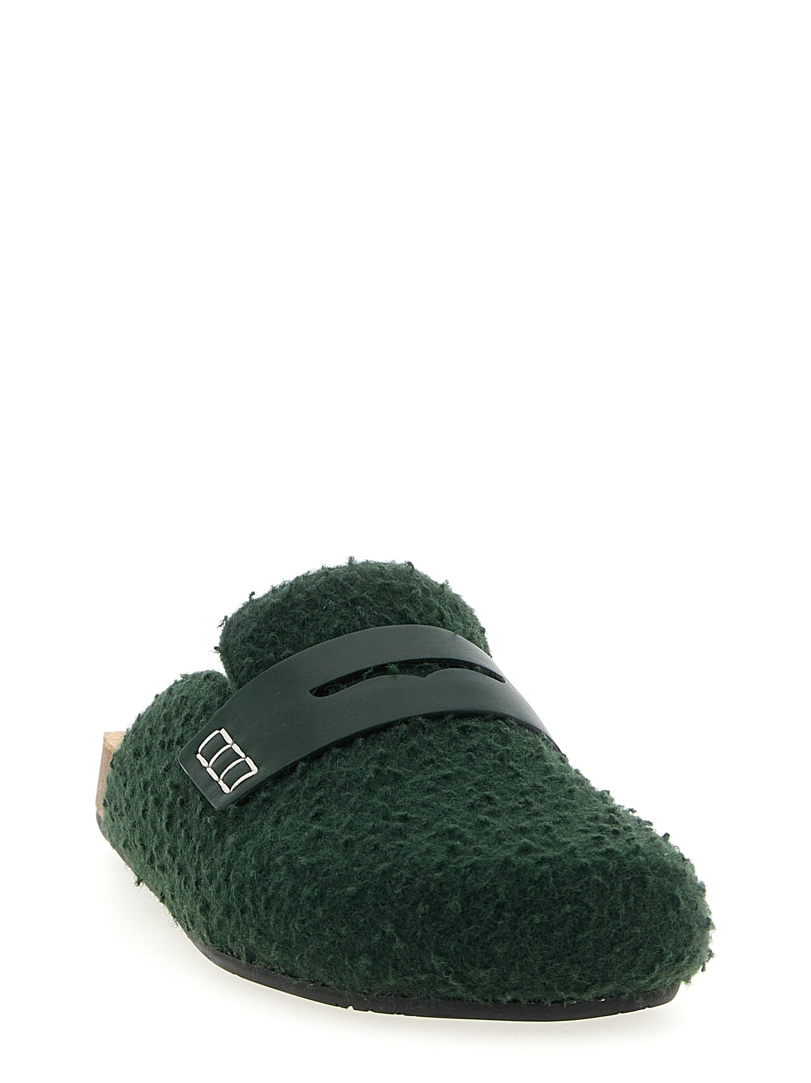 Flat Mule Mules Loafer Slip-On Shoes by J.W.Anderson for women in virgin wool bicolour & green showcases a timeless silhouette from the Women's Virgin Wool Flat Mule Mules Loafer Slip-On Shoes collection, featuring a timeless flat and for a timeless finish.