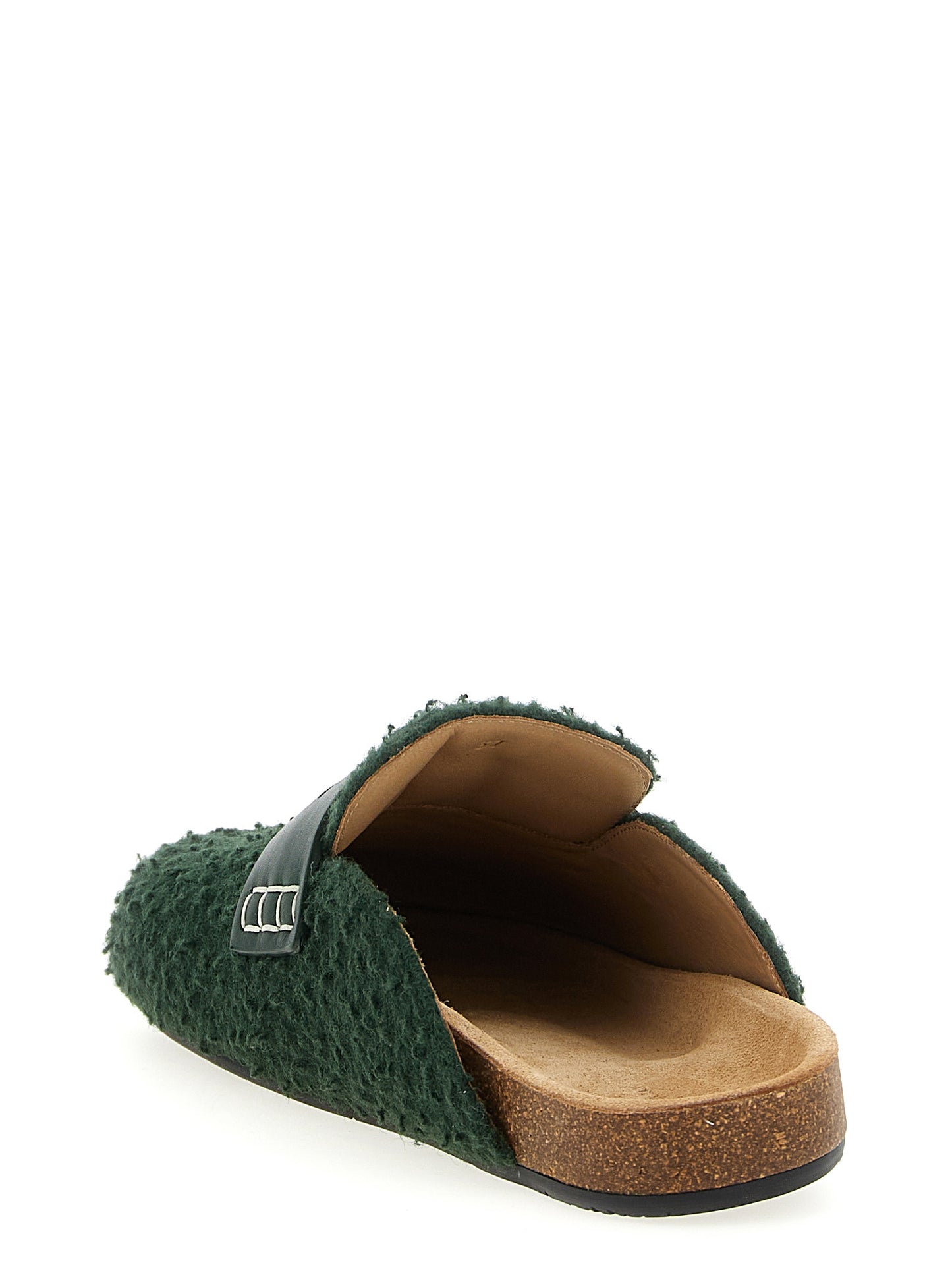 Flat Mule Mules Loafer Slip-On Shoes by J.W.Anderson for women in virgin wool bicolour & green features an effortless chic silhouette, showcasing the Women's Virgin Wool Flat Mule Mules Loafer Slip-On Shoes design with an effortless chic flat and a for a effortless chic look.
