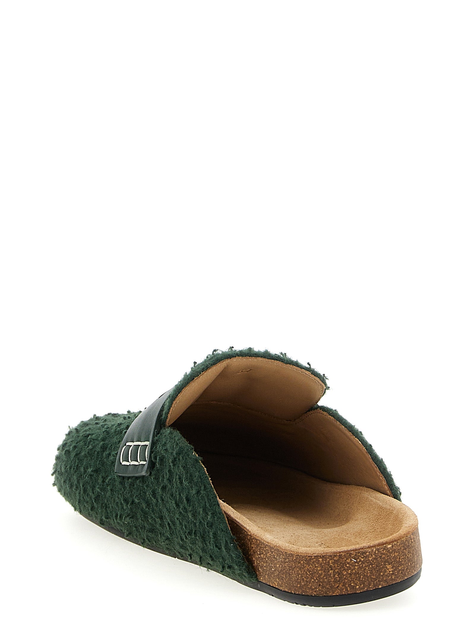 Flat Mule Mules Loafer Slip-On Shoes by J.W.Anderson for women in virgin wool bicolour & green features an effortless chic silhouette, showcasing the Women's Virgin Wool Flat Mule Mules Loafer Slip-On Shoes design with an effortless chic flat and a for a effortless chic look.