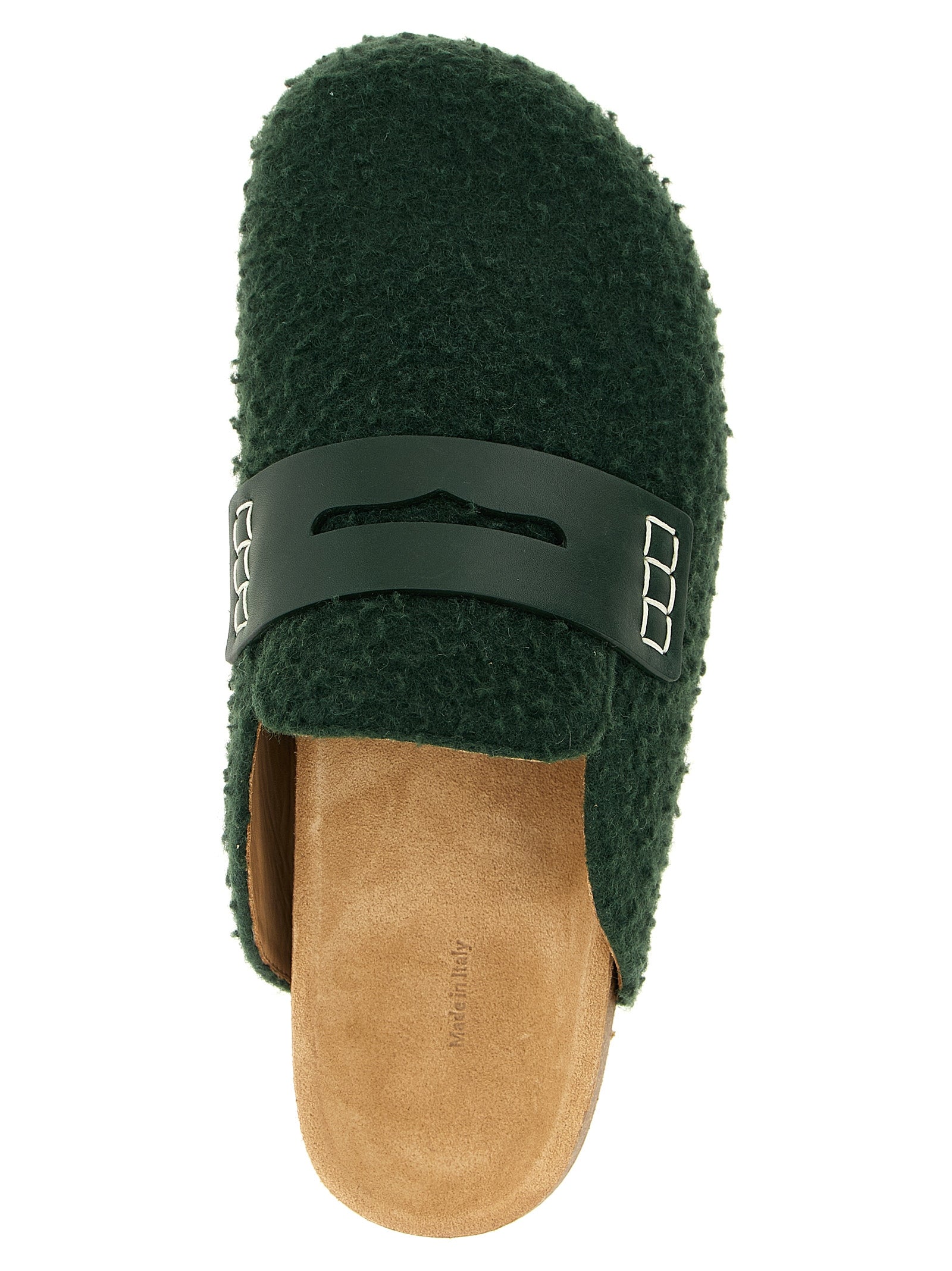 Flat Mule Mules Loafer Slip-On Shoes by J.W.Anderson for women in virgin wool bicolour & green showcases a resplendent Women's Virgin Wool Flat Mule Mules Loafer Slip-On Shoes aesthetic, defined by its resplendent and elegant flat.