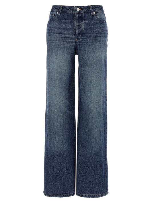 Jeans by A.P.C. for women in denim cotton blue presents a tailored silhouette, showcasing a tailored straight-leg & wide and long cut with a refined for a truly tailored aesthetic.