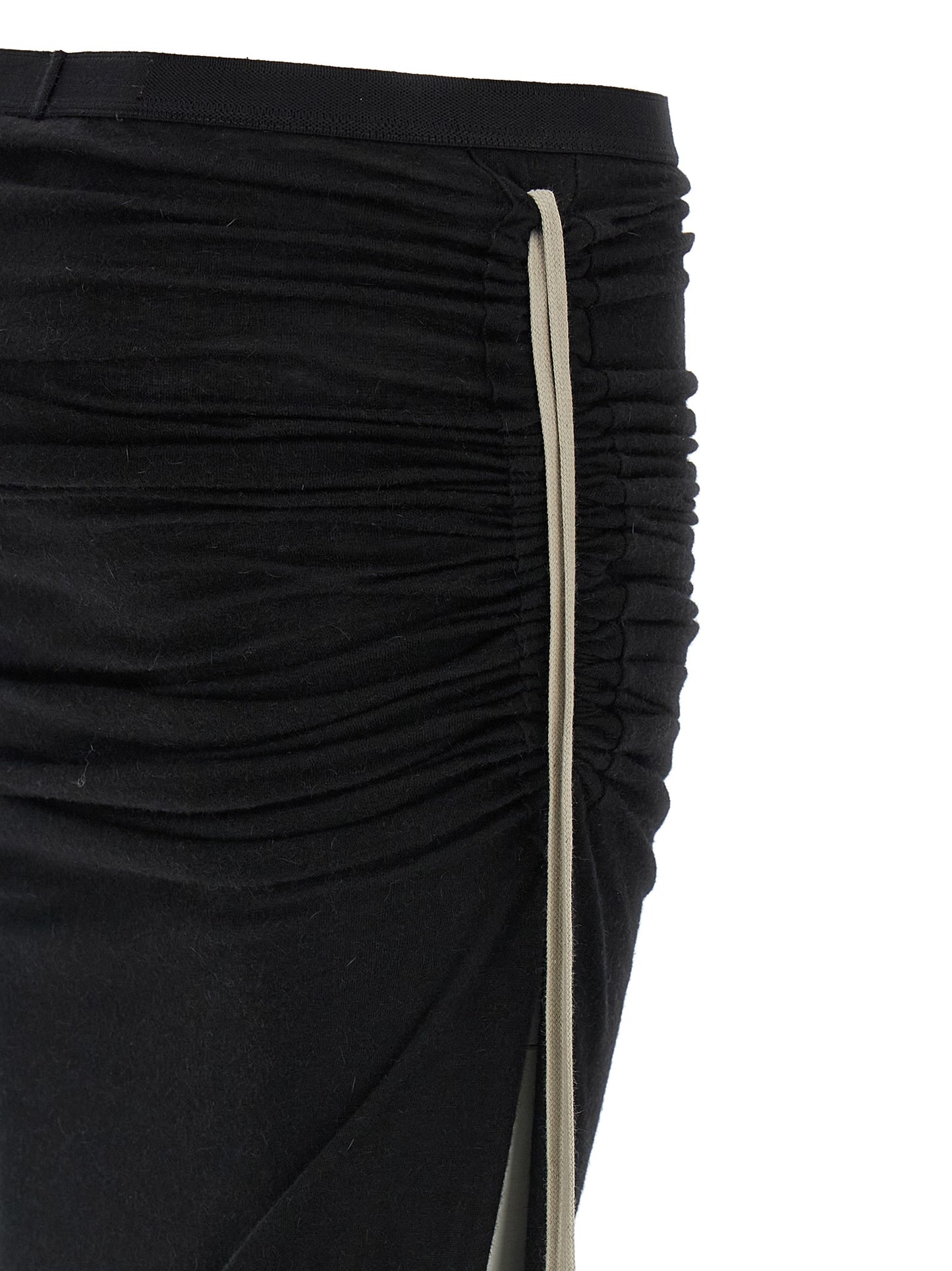 Skirt by Rick Owens for women in nylon & wool black showcases a sultry silhouette, elegantly defined by its mini and the sophisticated sultry design of the Icon Women's Nylon & Wool Mini Skirt.