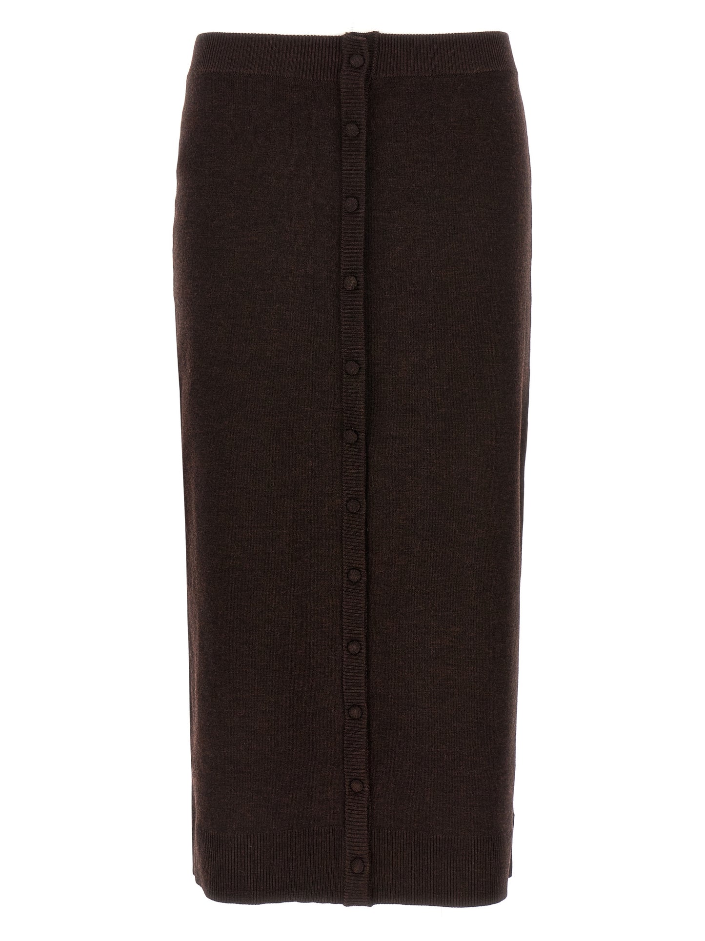 Skirt by Victoria Beckham for women in nylon & wool brown features an relaxed-yet-refined silhouette that elegantly showcases the Women's Nylon & Wool Midi Skirt design and sophisticated midi.