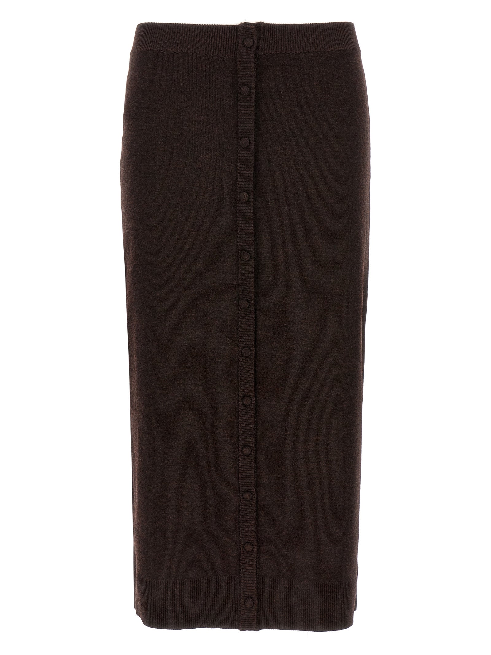 Skirt by Victoria Beckham for women in nylon & wool brown features an relaxed-yet-refined silhouette that elegantly showcases the Women's Nylon & Wool Midi Skirt design and sophisticated midi.