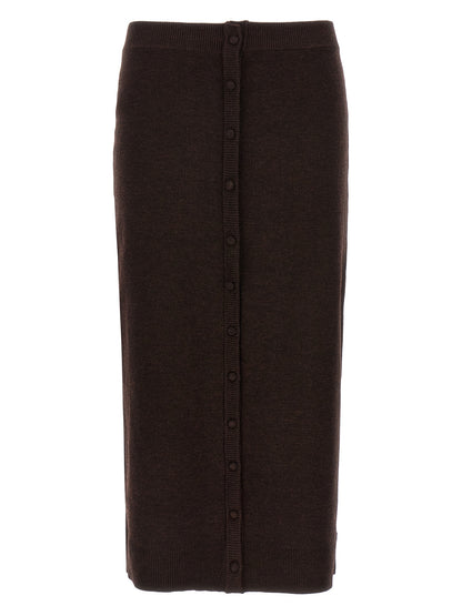 Skirt by Victoria Beckham for women in nylon & wool brown features an relaxed-yet-refined silhouette that elegantly showcases the Women's Nylon & Wool Midi Skirt design and sophisticated midi.