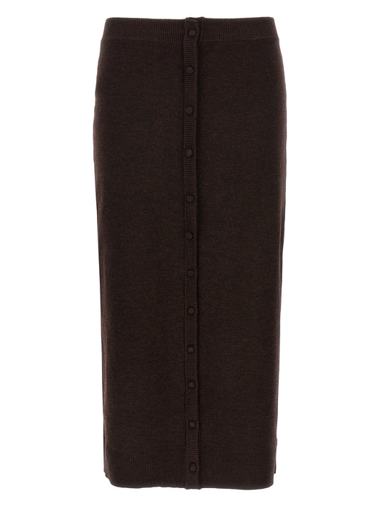 Skirt by Victoria Beckham for women in nylon & wool brown features an relaxed-yet-refined silhouette that elegantly showcases the Women's Nylon & Wool Midi Skirt design and sophisticated midi.