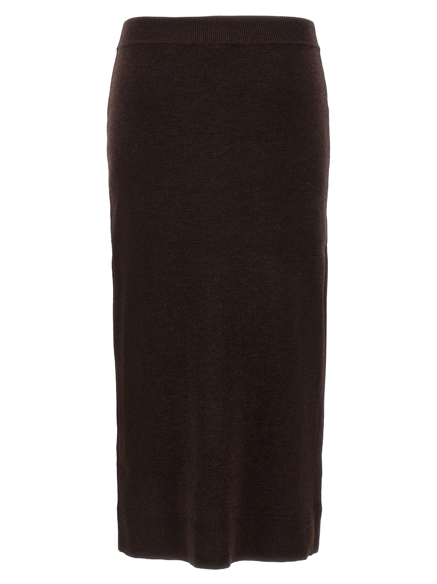 Skirt by Victoria Beckham for women in nylon & wool brown showcases a sultry silhouette, elegantly defined by its midi and the sophisticated sultry design of the Women's Nylon & Wool Midi Skirt.