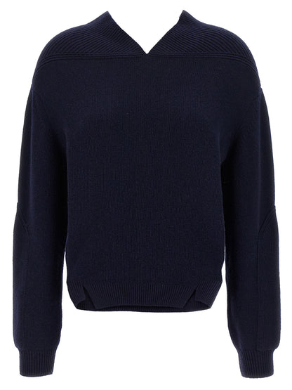 Cardigan by Victoria Beckham for women in cashmere blue presents a textural silhouette, artfully finished with a textural v-neck neckline and long-sleeve for a sophisticated, textural look.