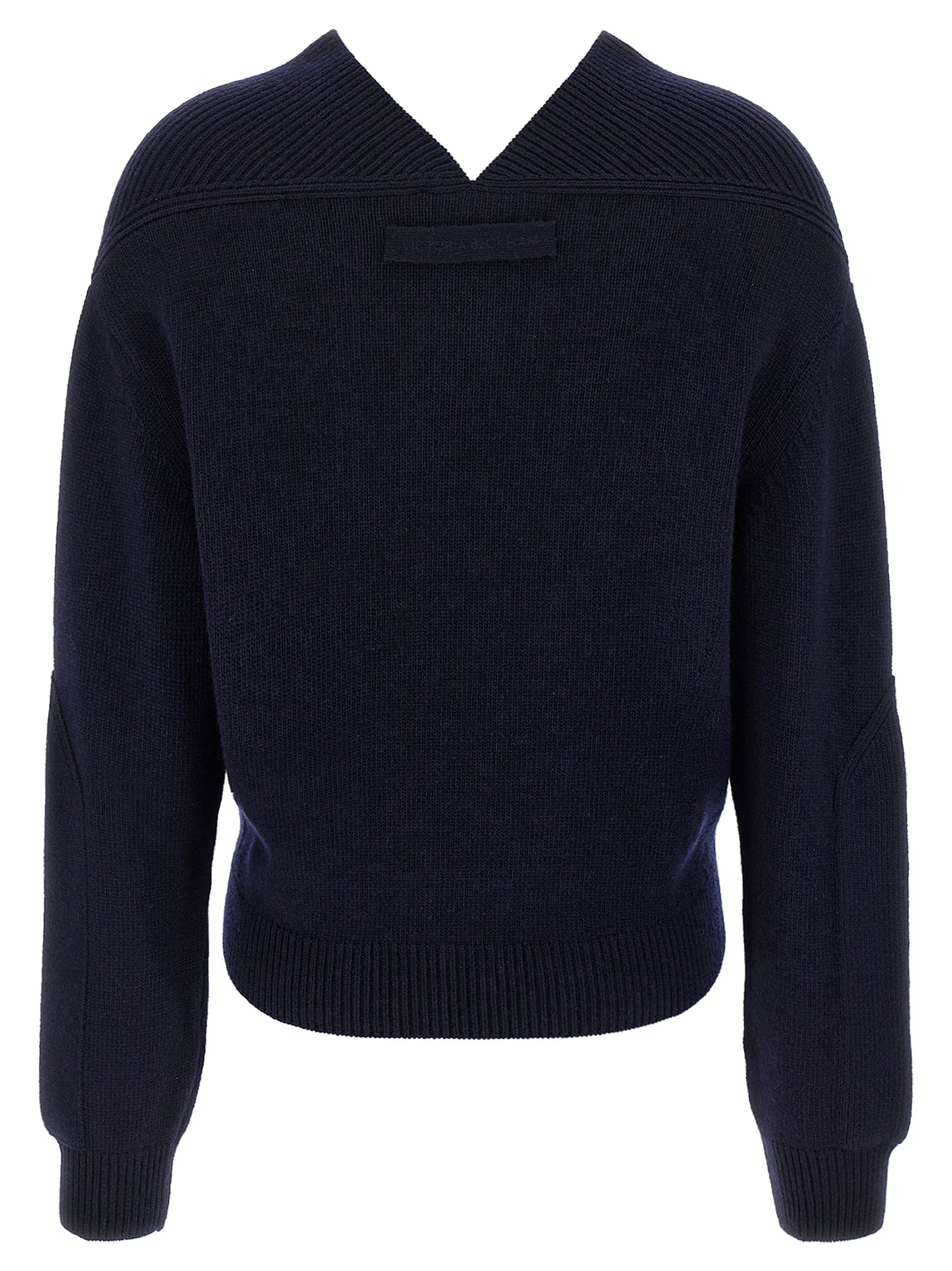 Cardigan by Victoria Beckham for women in cashmere blue showcases a captivating silhouette, artfully detailed with a captivating and v-neck neckline for a truly sophisticated captivating look.