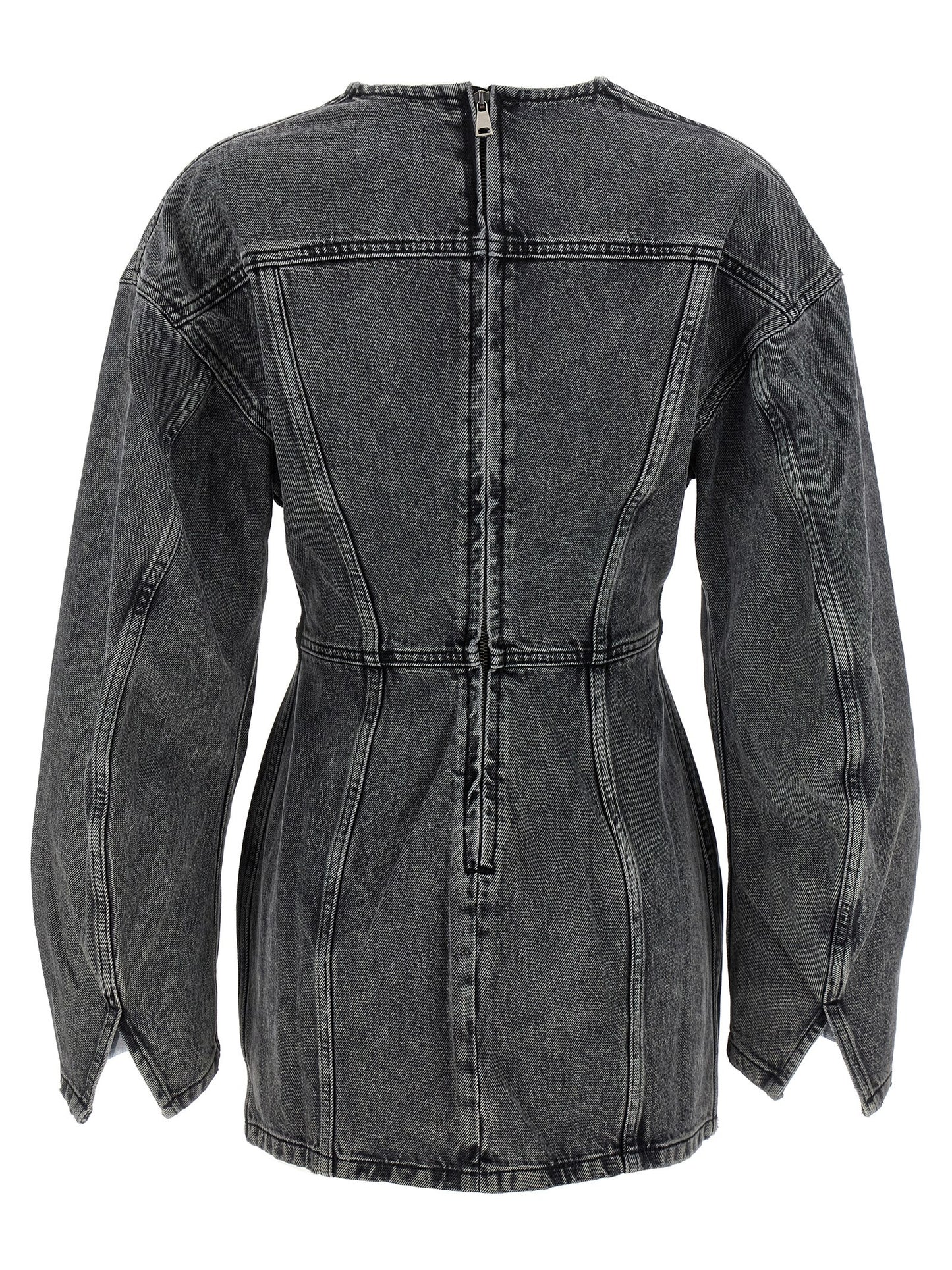 Dress by Haikure for women in denim cotton gray features an magnificent silhouette, artfully detailed with a magnificent v-neck neckline and that flows into an magnificent midi mini.
