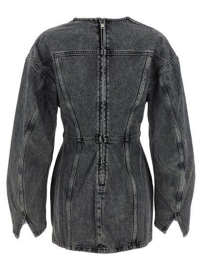 Dress by Haikure for women in denim cotton gray features an magnificent silhouette, artfully detailed with a magnificent v-neck neckline and that flows into an magnificent midi mini.