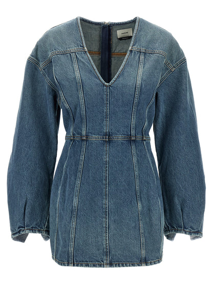 Dress by Haikure for women in denim cotton light-blue features an magnificent silhouette, artfully detailed with a magnificent v-neck neckline and that flows into an magnificent short mini.