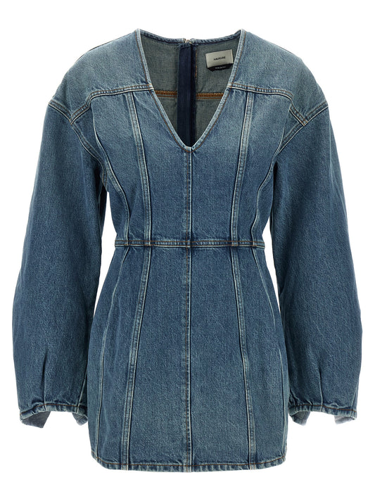 Dress by Haikure for women in denim cotton light-blue features an magnificent silhouette, artfully detailed with a magnificent v-neck neckline and that flows into an magnificent short mini.