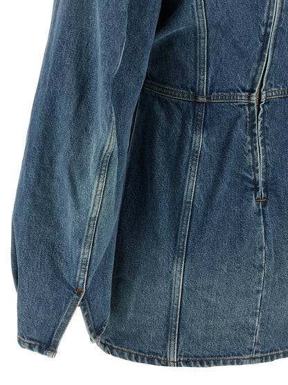 Dress by Haikure for women in denim cotton light-blue features an cute silhouette, detailed with a and that elegantly flows into a cute short mini.