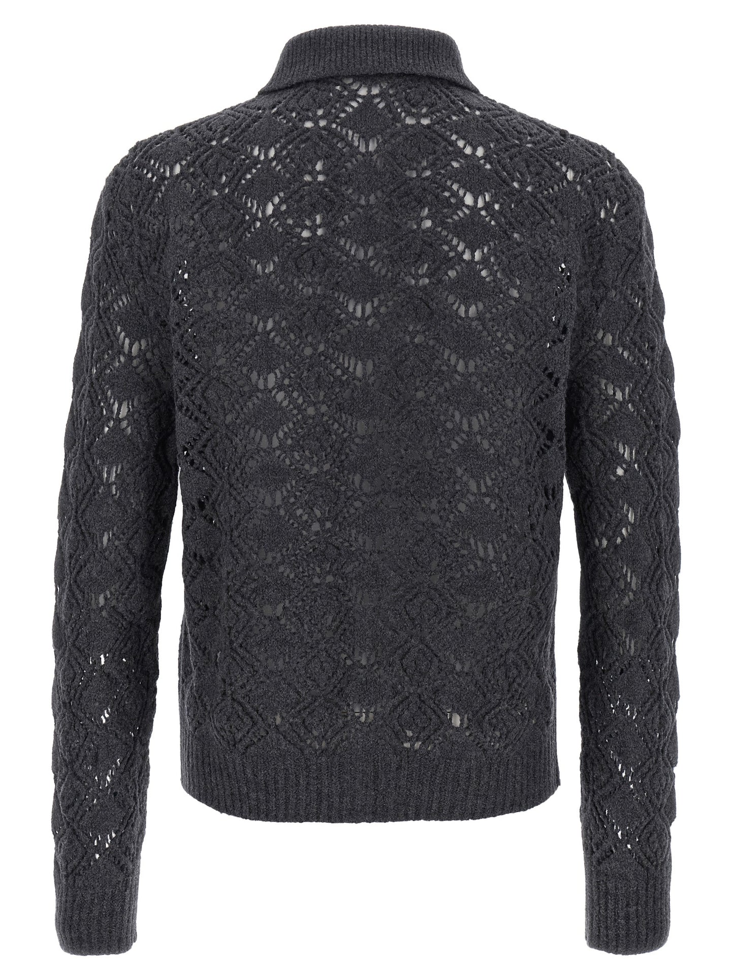 Cardigan by Jil Sander for men in virgin wool gray features a dramatic silhouette, showcasing a sophisticated shirt-collar neckline and dramatic detail for a timeless, premium look.