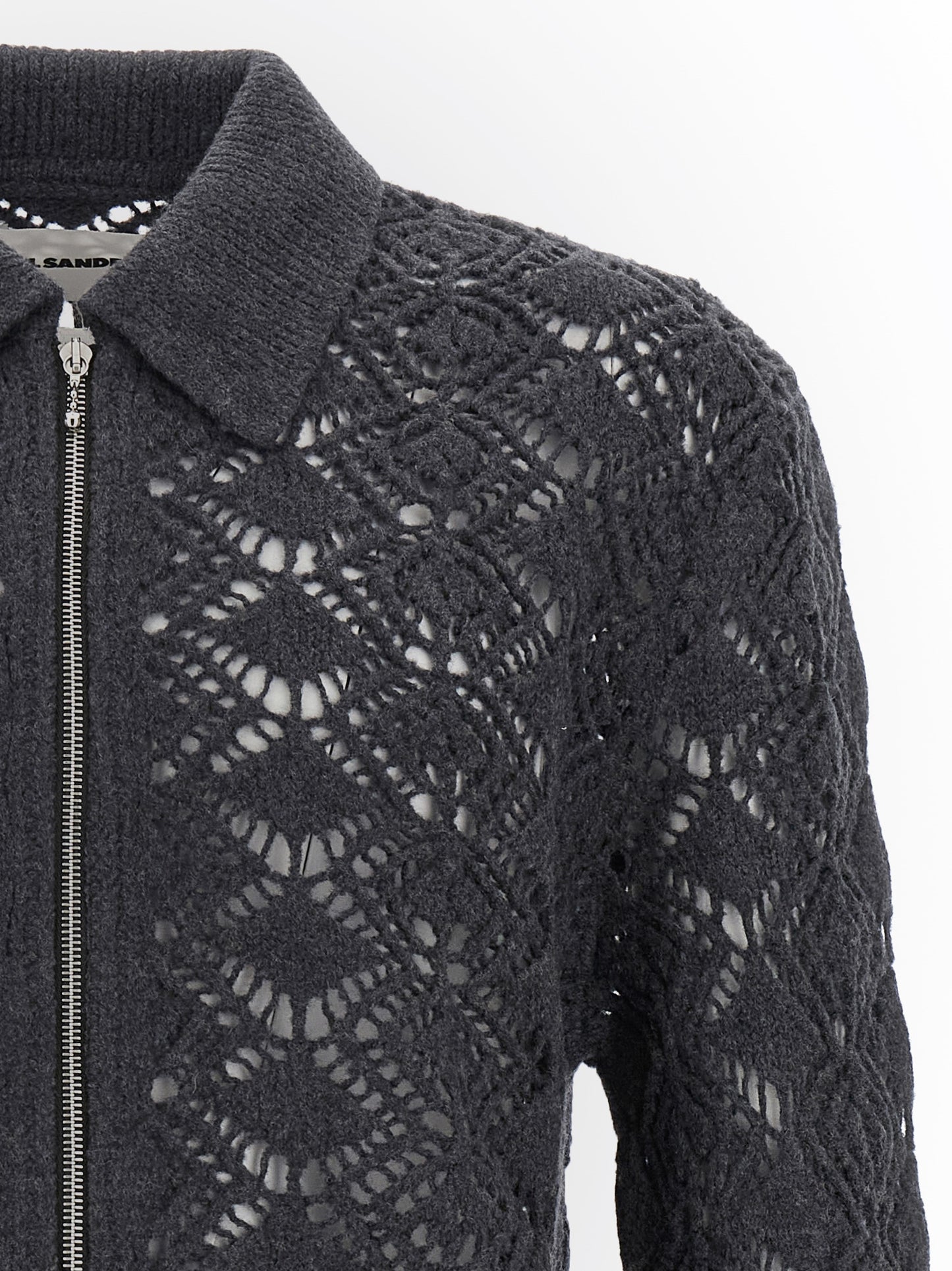 Cardigan by Jil Sander for men in virgin wool gray presents a textural silhouette, artfully finished with a textural shirt-collar neckline and for a sophisticated, textural look.