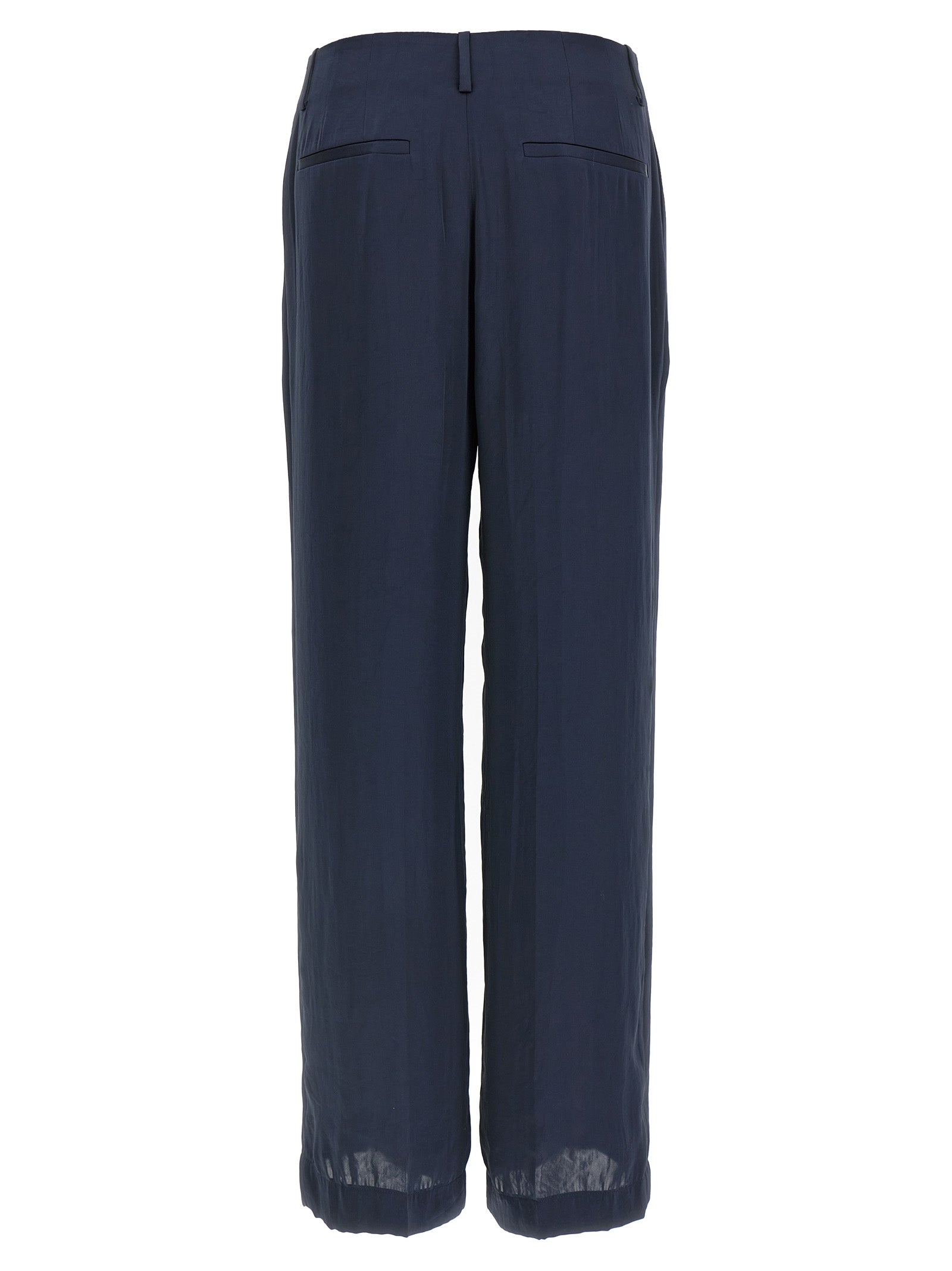 Trousers by Theory for women in silk & polyester blue features a sculptural silhouette, showcasing a sculptural straight-leg & wide and long with a sophisticated for a sculptural finish.