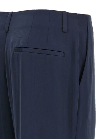 Trousers by Theory for women in silk & polyester blue features an on trend silhouette, showcasing a sophisticated straight-leg & wide with a long and for an on trend finish.