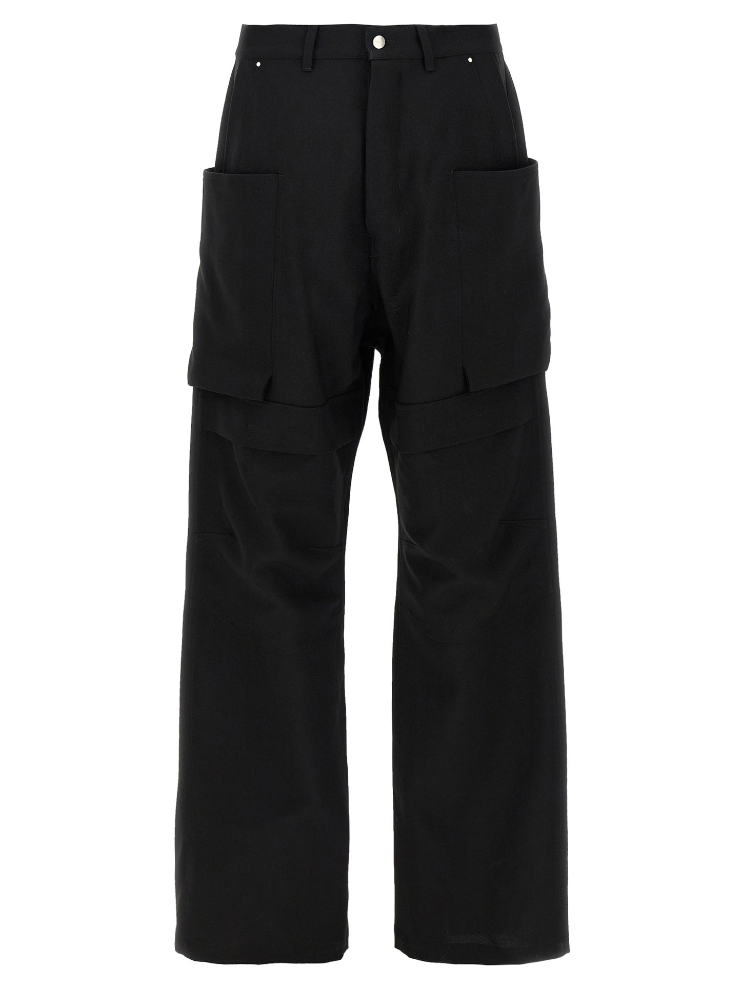 Cargo Pants by Rick Owens for men in virgin wool black features a architectural straight-leg & wide with a architectural long and architectural .