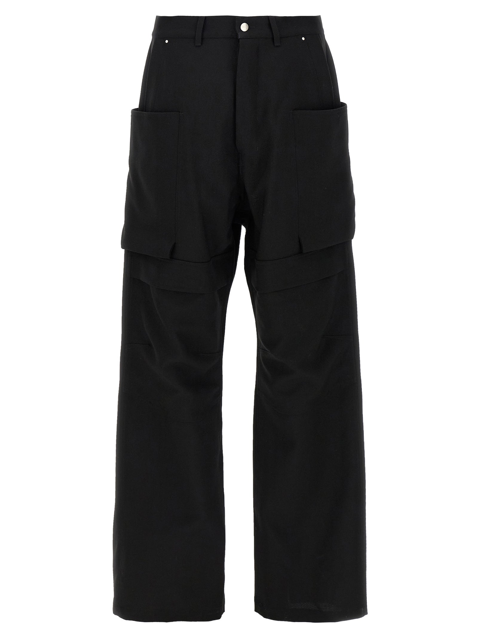 Cargo Pants by Rick Owens for men in virgin wool black features a architectural straight-leg & wide with a architectural long and architectural .