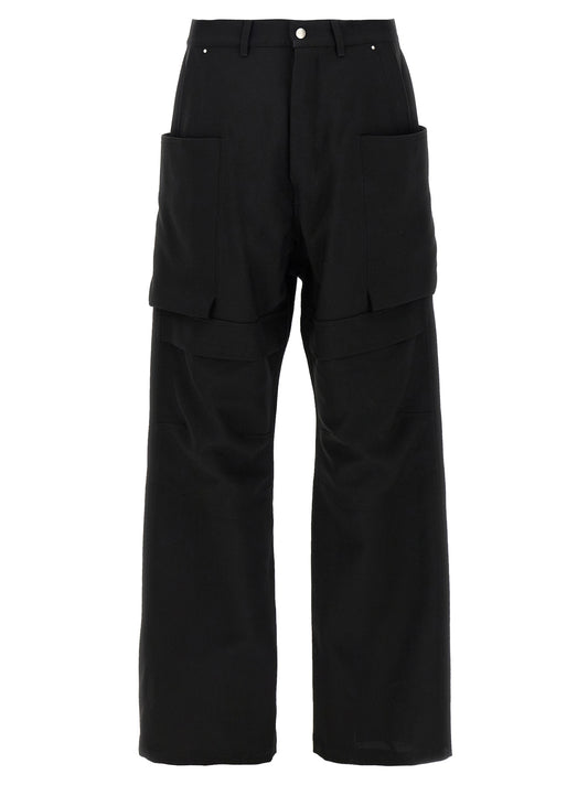 Cargo Pants by Rick Owens for men in virgin wool black features a architectural straight-leg & wide with a architectural long and architectural .