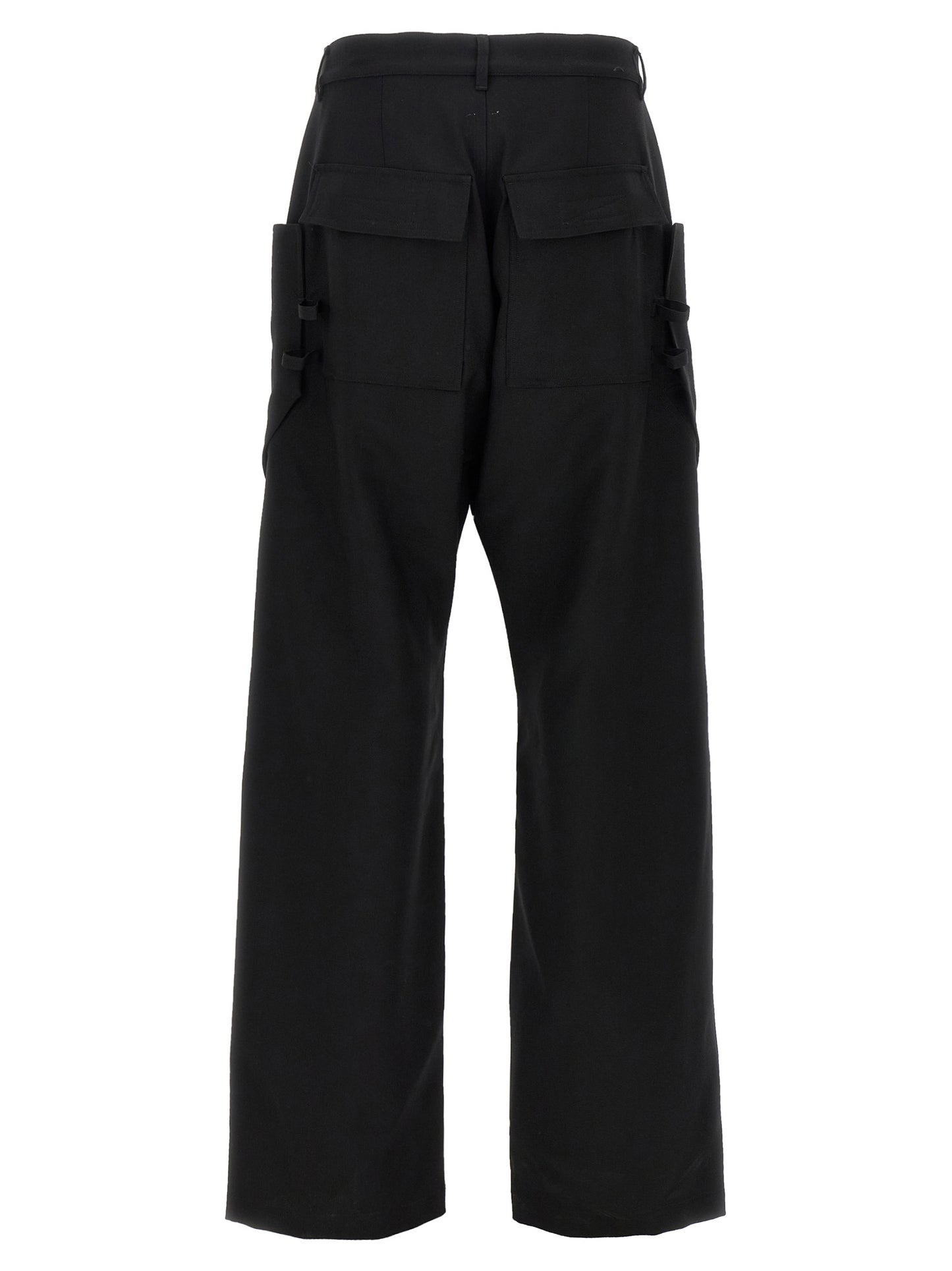 Cargo Pants by Rick Owens for men in virgin wool black features a sartorial silhouette, showcasing a sophisticated straight-leg & wide with a refined long and elegant .
