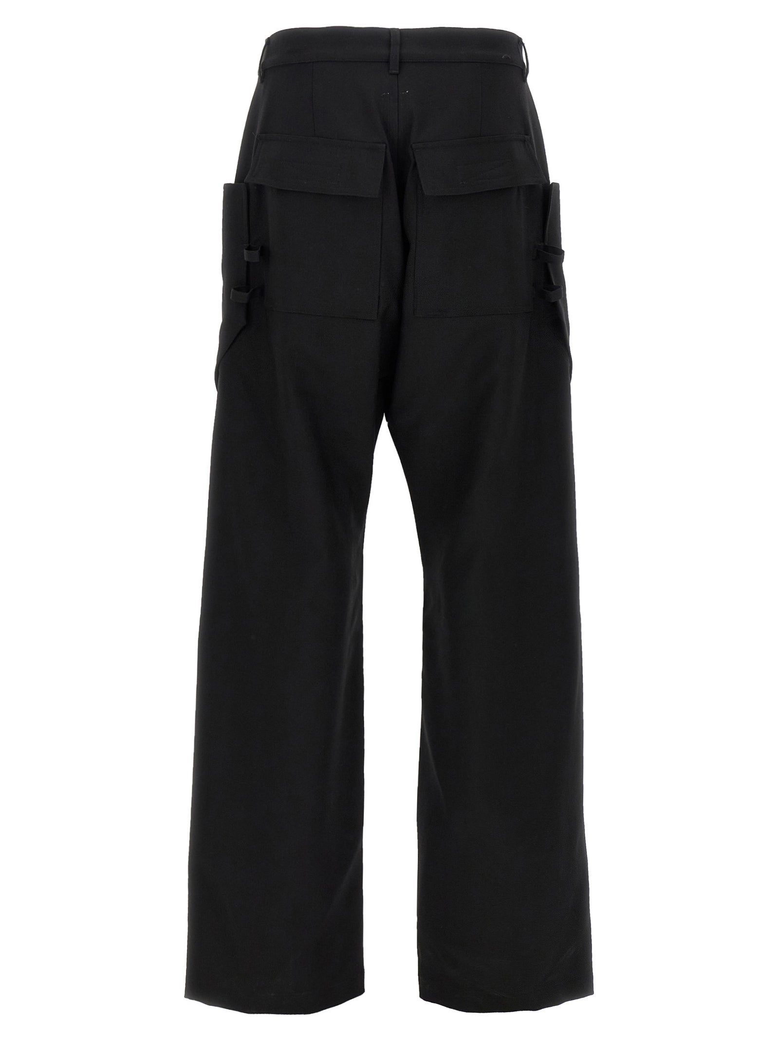 Cargo Pants by Rick Owens for men in virgin wool black features a sartorial silhouette, showcasing a sophisticated straight-leg & wide with a refined long and elegant .