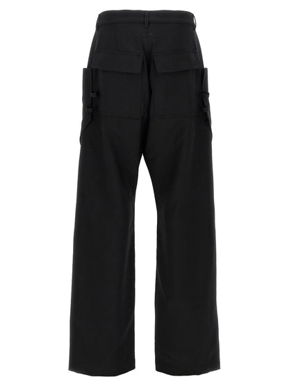 Cargo Pants by Rick Owens for men in virgin wool black features a sartorial silhouette, showcasing a sophisticated straight-leg & wide with a refined long and elegant .