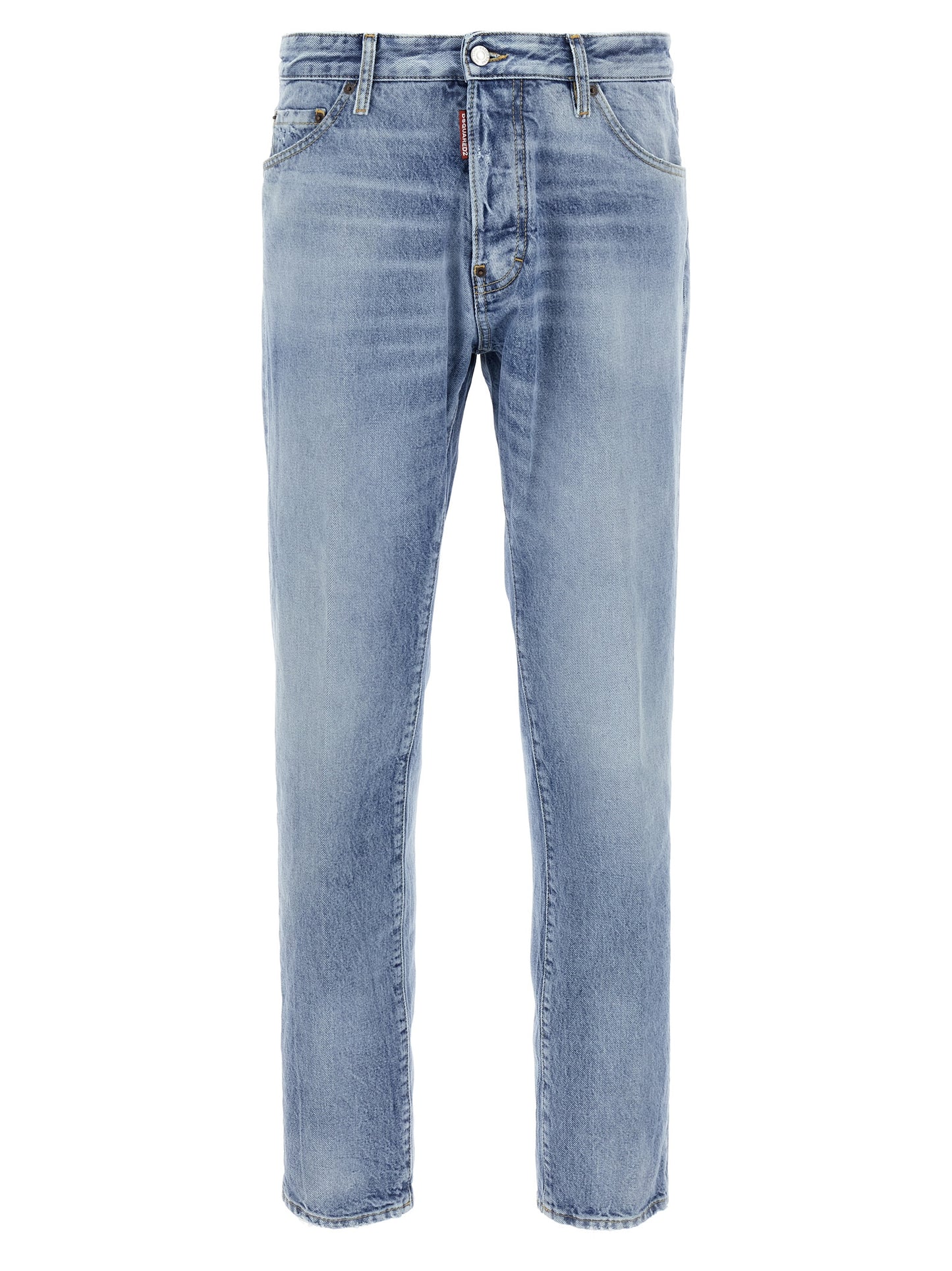 Jeans by Dsquared² for men in denim cotton & suede leather light-blue features an sartorial skinny and long with a cut for a sartorial finish.