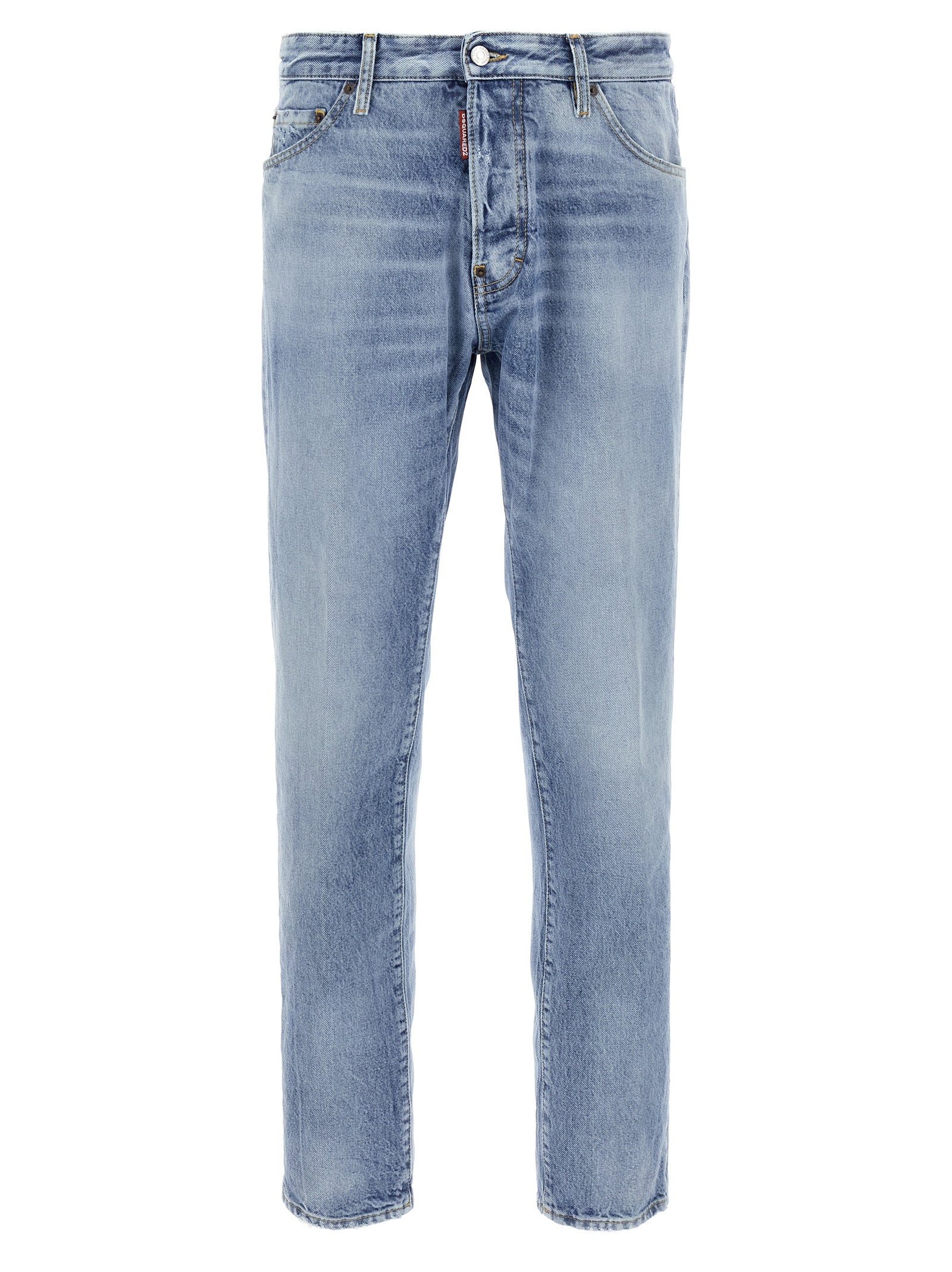 Jeans by Dsquared² for men in denim cotton & suede leather light-blue features an sartorial skinny and long with a cut for a sartorial finish.