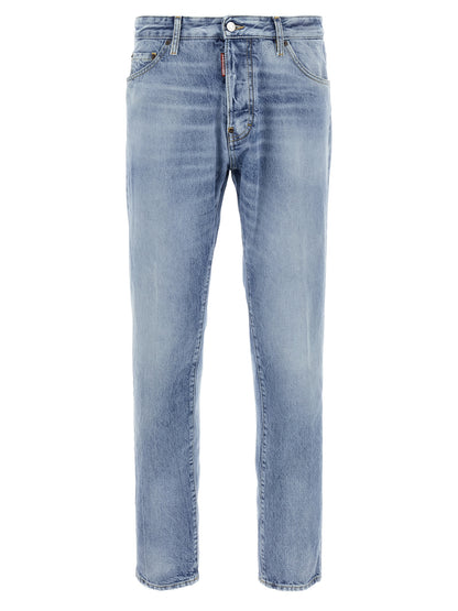 Jeans by Dsquared² for men in denim cotton & suede leather light-blue features an sartorial skinny and long with a cut for a sartorial finish.